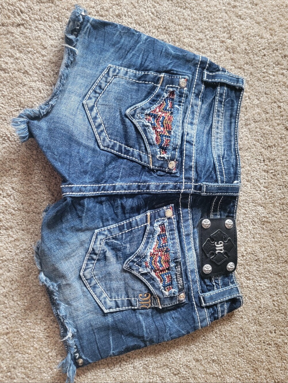 Miss Me Signature Shorts Blingy Rhinestone Jeweled Jean Denim
